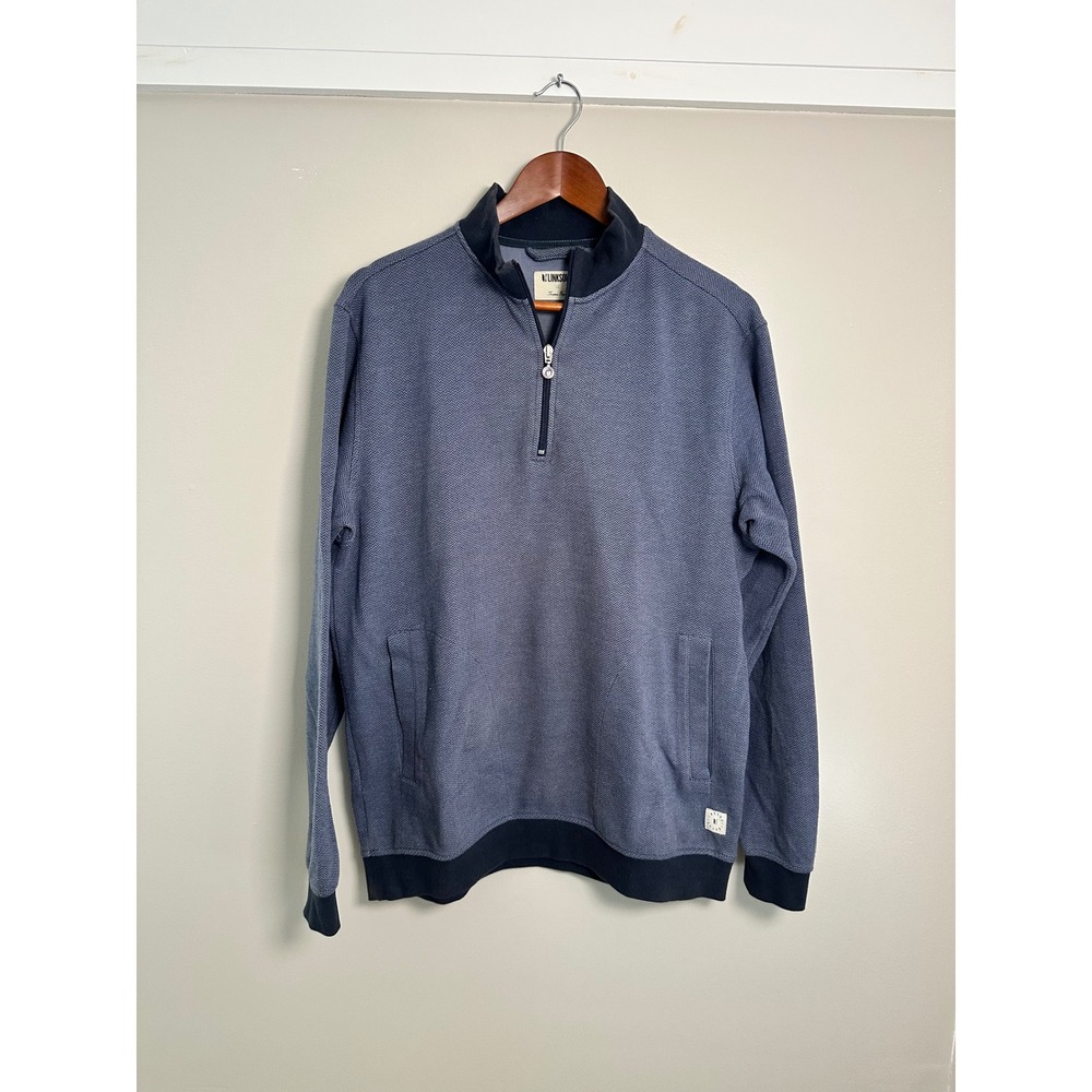 LinkSoul Quarter Zip Pullover Men Large Blue EUC Herringbone Textured Cotton